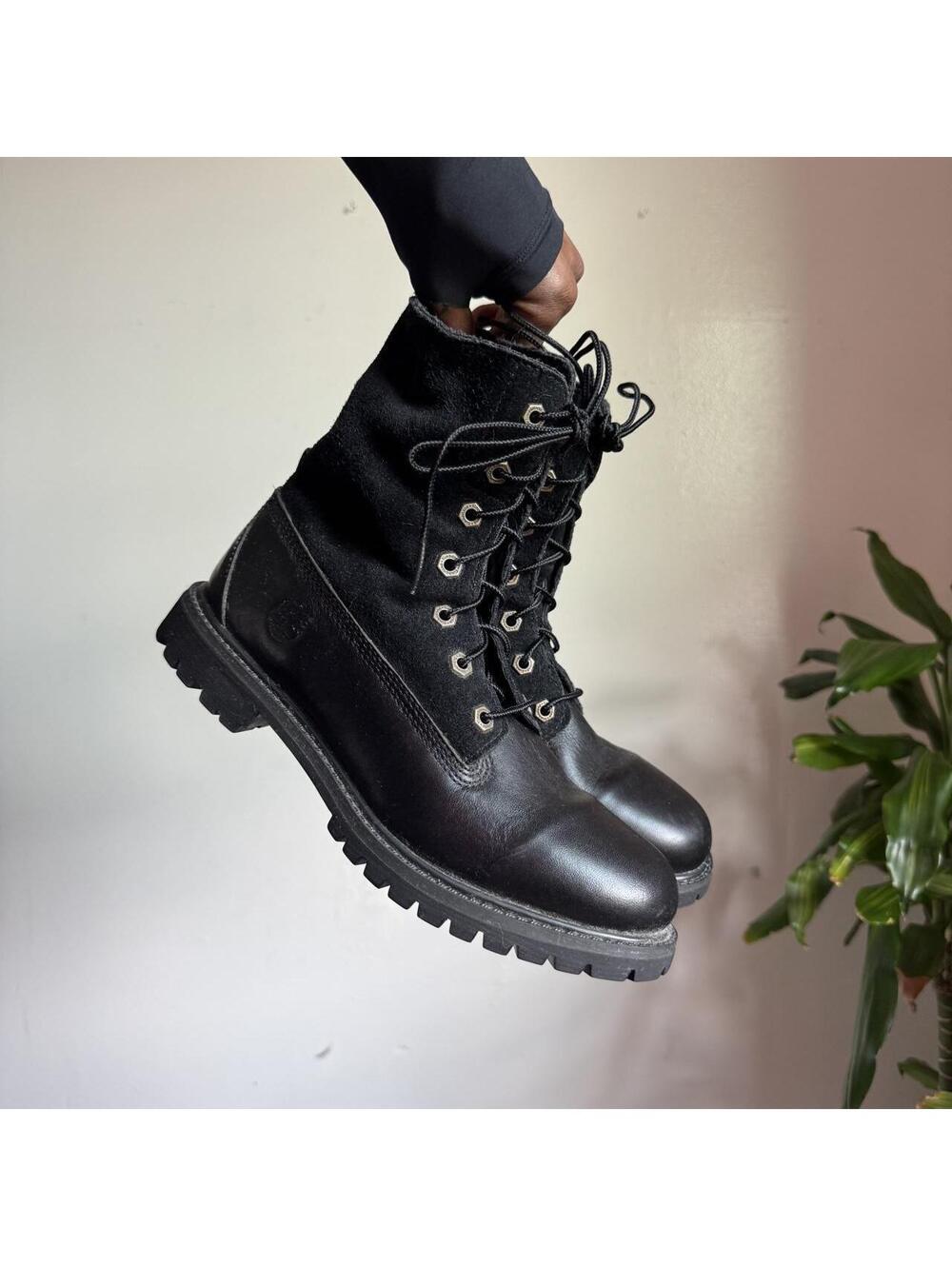 Timberland Earthkeepers Black Leather Suede Combat Boots Womens US 8